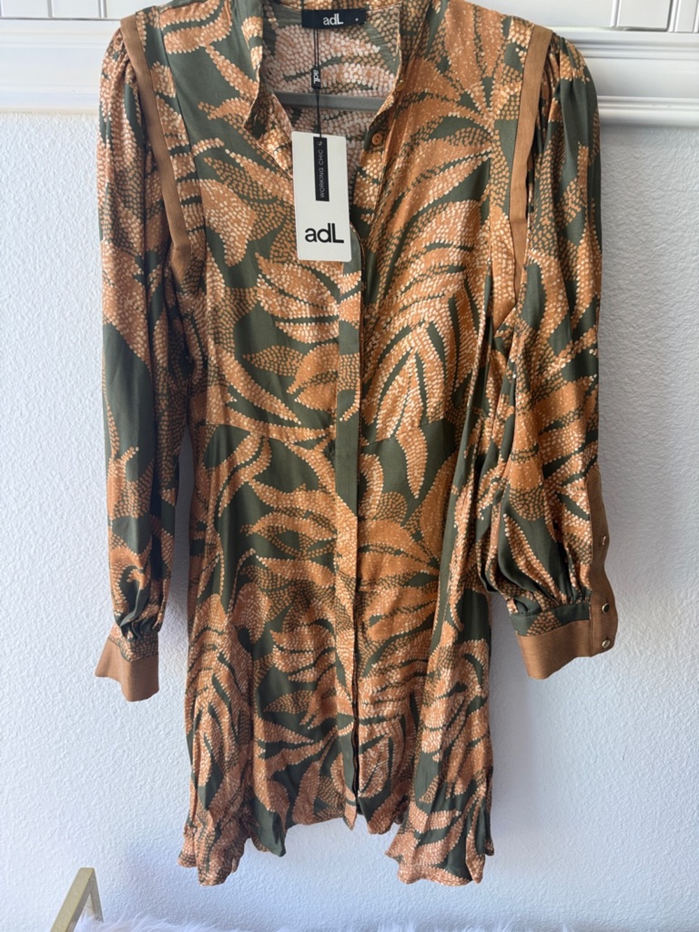 NWT adL Olive & Tan Button-Front Women’s Dress
